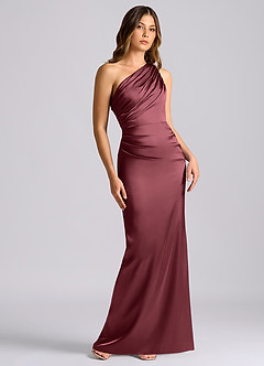 Azazie Akilah Bridesmaid Dresses Merlot Mermaid One Shoulder Stretch Satin Dress image1