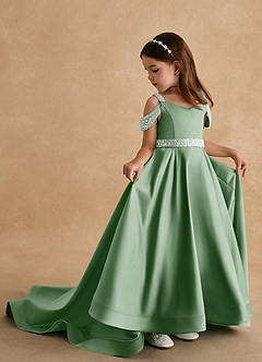 Azazie Jodi Flower Girl Dresses Matcha A-Line Matte Satin Dress image1