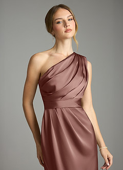 Azazie Emorie Jurken voor bruidsmeisjes Jurk van Stretch Satijn met Kolom One-Shoulder Espresso image2