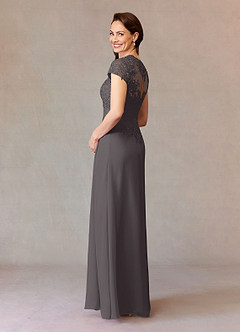 Azazie Junie Mother of the Bride Dresses Steel Grey A-Line Lace Chiffon Dress image4