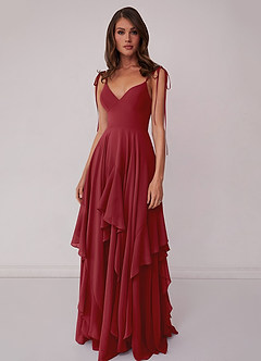 Barbie ♥ Azazie Bridesmaid Dresses Pomegranate A-Line Bow Chiffon Dress image4