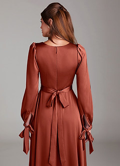 Azazie Leonia Abiti da Damigella Abito A-Line in Raso Elasticizzato Manica Lunga Terracotta image7