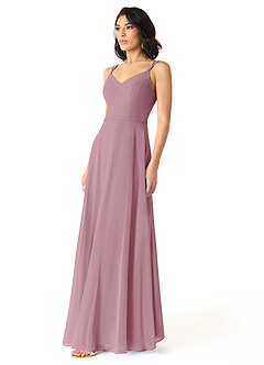 Azazie Janine Bridesmaid Dresses Vintage Mauve A-Line V-Neck Chiffon Dress image2