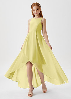 Azazie Lizette Junior Lemon Sorbet A-Line Pleated Chiffon Dress image1