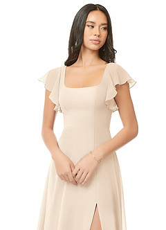 Azazie Bondi Brautjungfernkleider A-Linie Gestreift Chiffon Kleid Alabaster Weiß image6