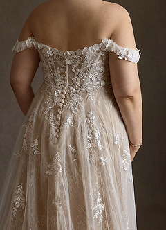Azazie Florentina Robes à essayer chez vous Robe Trapèze en Tulle Paillettes en forme de cœur Diamant Nude image10
