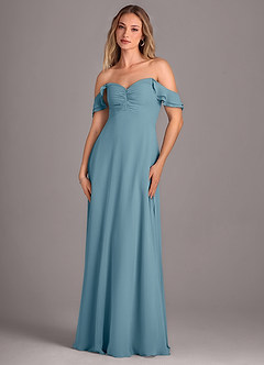 Azazie Kaylyn Robes de demoiselle d'honneur Robe Trapèze en Mousseline de soie Rayé Bleu Maussade image6