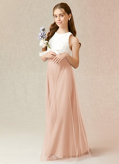Azazie Albertine Junior English Rose A-Line Lace Chiffon Dress image4