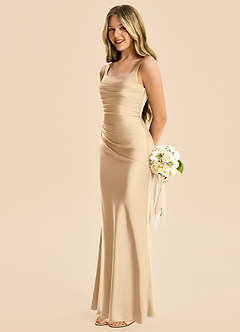 Azazie Lula Junior Robe Fourreau en Satin extensible Plissé Champagne image5