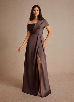 Azazie Milton Mère de la mariée Robes Robe Trapèze en Satin extensible Plissée Ganache image1