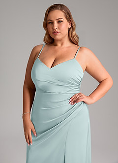 Azazie Azuree Bridesmaid Dresses Mist A-Line Pleated Stretch Satin Dress image14