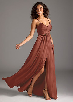 Azazie Alia Bridesmaid Dresses Auburn A-Line Pleated Stretch Satin Dress image4