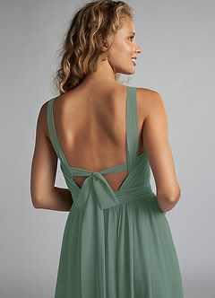 Azazie Aziza Bridesmaid Dresses Eucalyptus A-Line V-Neck Pleated Chiffon Dress image6
