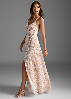 Azazie Davis Abiti da Damigella Abito A-Line in Chiffon con Scollo a V Pink Fern Floral image3