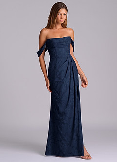 Azazie Johana Bridesmaid Dresses Dark Navy Mermaid Off the Shoulder Floral Burnout Convertible Dress image5