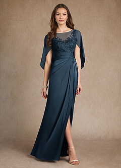 Azazie Hera vestidos de madre de la novia Vestido Azul Marino Oscuro de Satén Elástico de Corte en A con Encaje image4