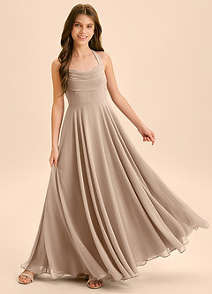 Azazie Kady Junior Robe Trapèze en Mousseline de soie Encolure en Forme de Cœur Taupe image4