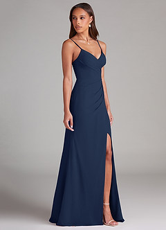 Azazie Maci Brautjungfernkleider Etui Plissee Chiffon Kleid Dunkelmarine image4