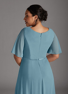 Azazie Tricia Kleider für die Brautmutter A-Linie V-Hals Gefaltet Chiffon Kleid Stimmungsvolles Blau image12