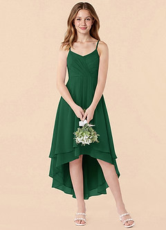Azazie Mariam Junior Dark Green A-Line Pleated Chiffon Dress image4