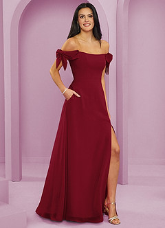 Barbie ♥ Azazie Bridesmaid Dresses Burgundy A-Line Off the Shoulder Chiffon Convertible Dress image4