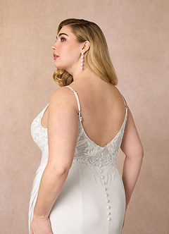 Azazie Rosalina Wedding Dresses Diamond White Mermaid V-Neck lace Crepe Back Satin Dress image11