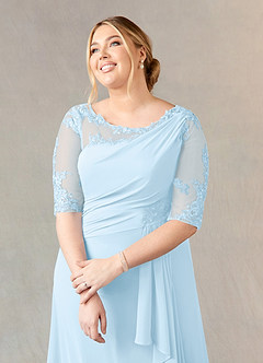 Azazie Dionysus Mother of the Bride Dresses Sky Blue A-Line Boatneck Lace Chiffon Dress image10