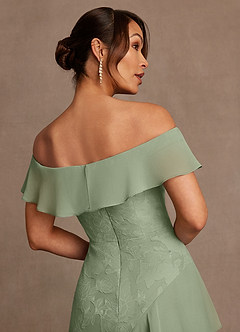 Azazie Marina Mother of the Bride Dresses Dusty Sage A-Line Off the Shoulder Floral Burnout Dress image6