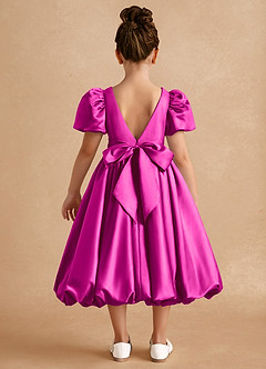 Azazie Jellybean Flower Girl Dresses Fuchsia Ball-Gown Ruched Matte Satin Dress image2