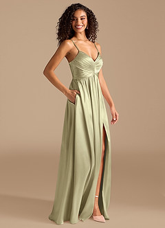 Azazie Alia Brautjungfernkleider A-Linie Plissee Metallischer Satin Kleid Moosgrün image5