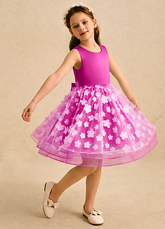 Azazie Billie Flower Girl Dresses Fuchsia Ball-Gown Pleated Matte Satin Dress image1