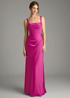 Azazie Alouette Robes de demoiselle d'honneur Robe Sirène en Satin extensible Plissé Fuchsia image3