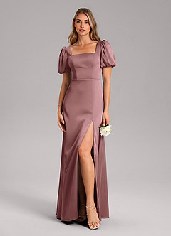 Azazie Fyona Bridesmaid Dresses Vintage Mauve A-Line Pleated Stretch Satin Dress image3
