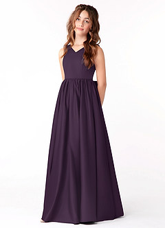 Azazie Hathaway Junior Plum A-Line Bow Matte Satin Dress image3