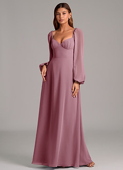 Azazie Annistyn Bridesmaid Dresses Vintage Mauve A-Line Long Sleeve Chiffon Dress image4