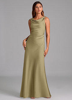 Azazie Nerine Brautjungfernkleider A-Linie Plissee Stretch-Satin Kleid Moosgrün image3