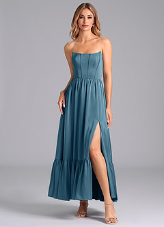 Azazie Leilana Robes de demoiselle d'honneur Robe Trapèze en Satin extensible Corset Bermude image3