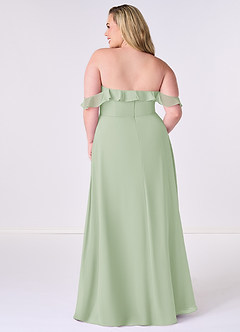 Barbie ♥ Azazie Jurken voor bruidsmeisjes Converteerbaar Jurk van Chiffon met A-Lijn Off the Shoulder Stoffige Salie image3