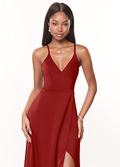 Azazie Maksim Robes de demoiselle d'honneur Robe Trapèze en Satin extensible Col en V Grenade image5