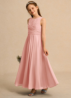 Azazie Ducky Junior Formal vestidos de niña de las flores Vestido de Rosetón de Gasa de Corte En A con Plisado image5