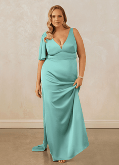 Christian Siriano Bridal for Azazie 1011 Brautjungfernkleider Meerjungfrau-Linie Schleifen Stretch-Satin Kleid Aqua image16
