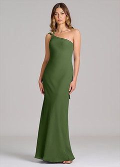 Azazie Monroe Brautjungfernkleider Etui One-Shoulder Chiffon Kleid Olivgrün image1