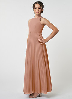 Azazie Lindie Junior Robe Trapèze en Mousseline de soie Plissée Champagne Rosé image3