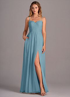 Azazie Joni Bridesmaid Dresses Moody Blue A-Line Strapless Chiffon Convertible Dress image4