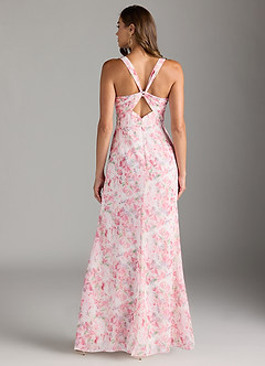 Azazie Mero Bridesmaid Dresses Abstract Watercolor Floral Sheath Pleated Chiffon Dress image7