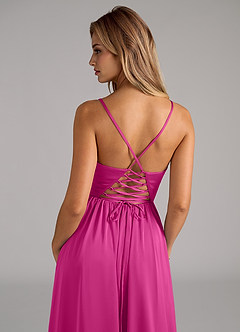 Azazie Aaida Bridesmaid Dresses Fuchsia A-Line Corset Stretch Satin Dress image2