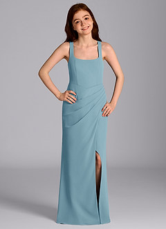Azazie Mero Junior Meerjungfrau-Linie Plissee Chiffon Kleid Stimmungsvolles Blau image3