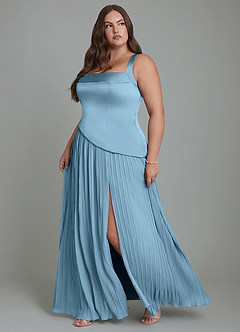 Azazie Stephanie Bridesmaid Dresses Steel Blue A-Line Pleated Stretch Satin Dress image11