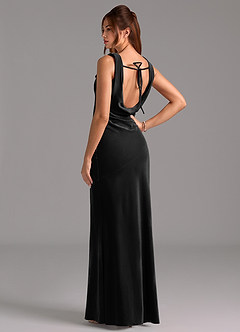 Azazie Rylina Vestidos de damas de honor Vestido de Negro de terciopelo de Corte Sirena con Lazo image6