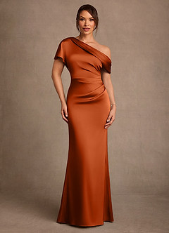 Azazie Rutha Mother of the Bride Dresses Burnt Orange Sheath One Shoulder Stretch Satin Dress image1